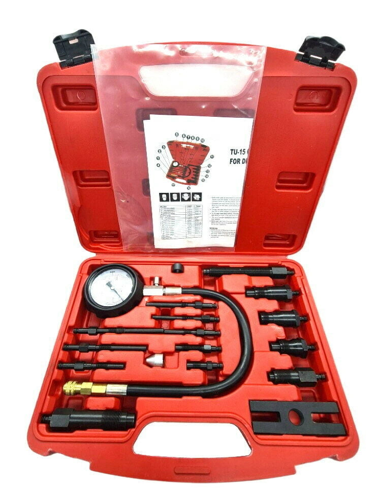Tester di Compressione Kit 14 pz per Motori Diesel Misuratore Manometro