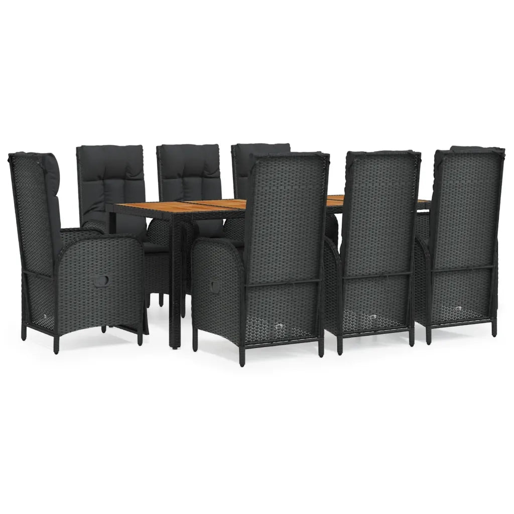 Set da Pranzo da Giardino 9 pz con Cuscini Nero in Polyrattan 3185082
