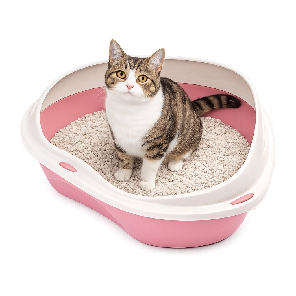 Lettiera Angolare per Gatti con Bordo Antisporco e Accesso Facilitato – Disponibile in 49x40x17,5 cm e 58x48x20,5 cm Rosa - L:58x48x20,5cm