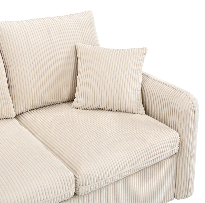 Divano modulare con 2 pouf contenitore e funzione letto; in tessuto cord beige