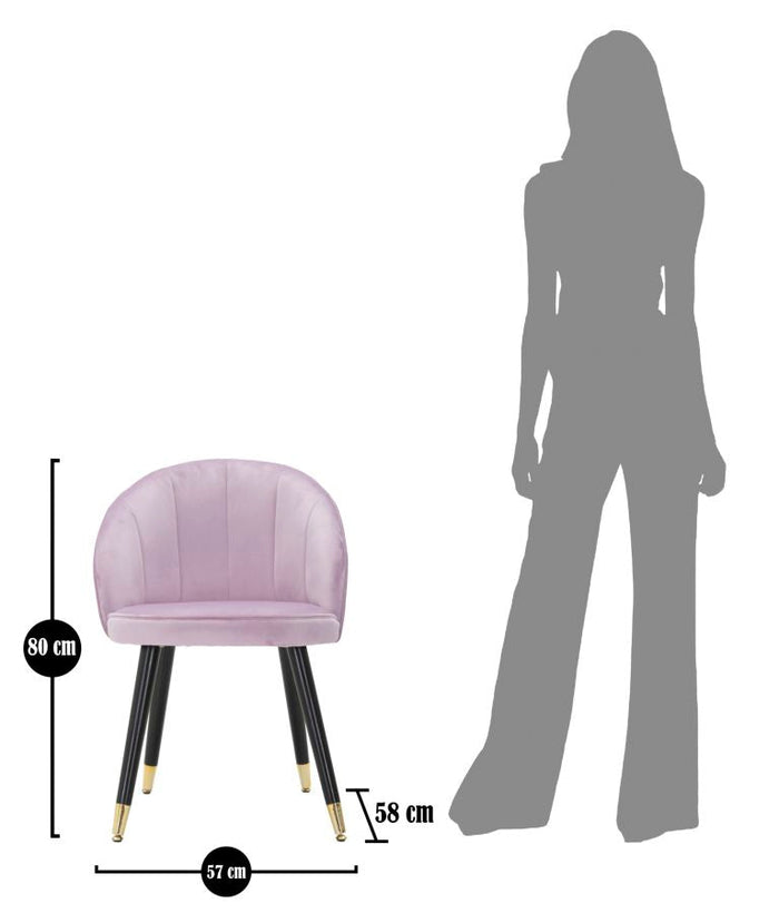 Sedia Loty Rosa 57x58x80 cm in Legno e Velluto Rosa Nero e Oro