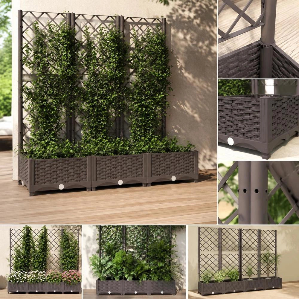 Garden Planter With Trellis, Brown, 120 X 40 X 121.5 Cm, PP