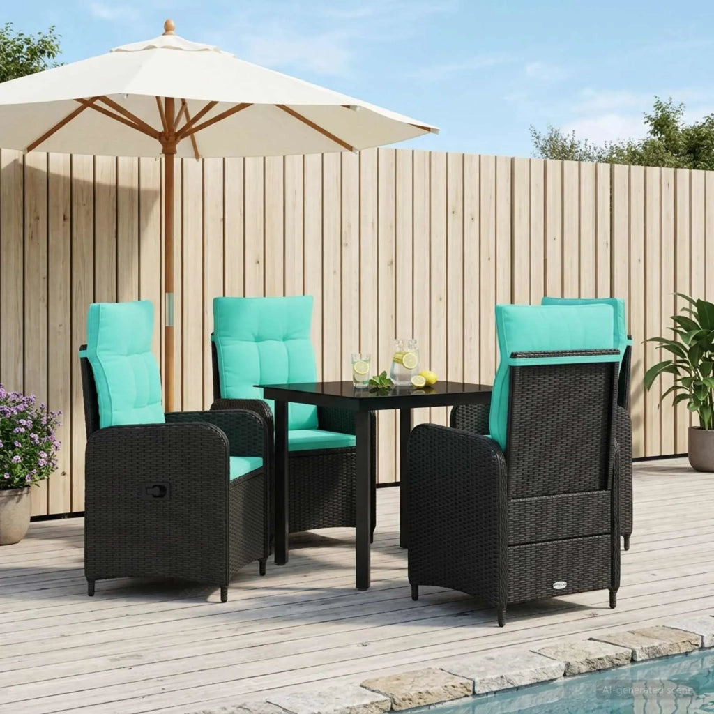 Set da Pranzo per Giardino 5 pz Nero e Turchese 3422477