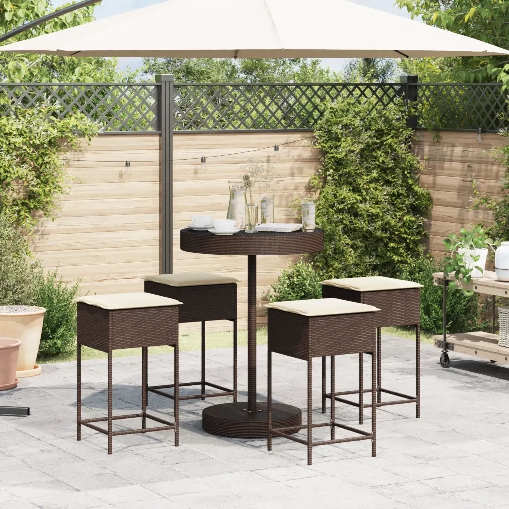 Set Bar da Giardino 5 pz | Set Salotto da Giardino con Cuscini in Polyrattan Marrone