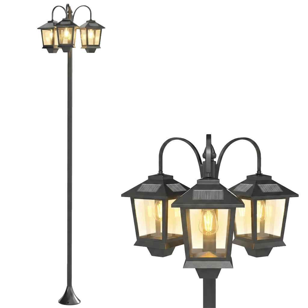 Lampada Solare da Giardino ¨C zephmum ¨C 3 Luci IP44 40x34.5x188 cm Nero