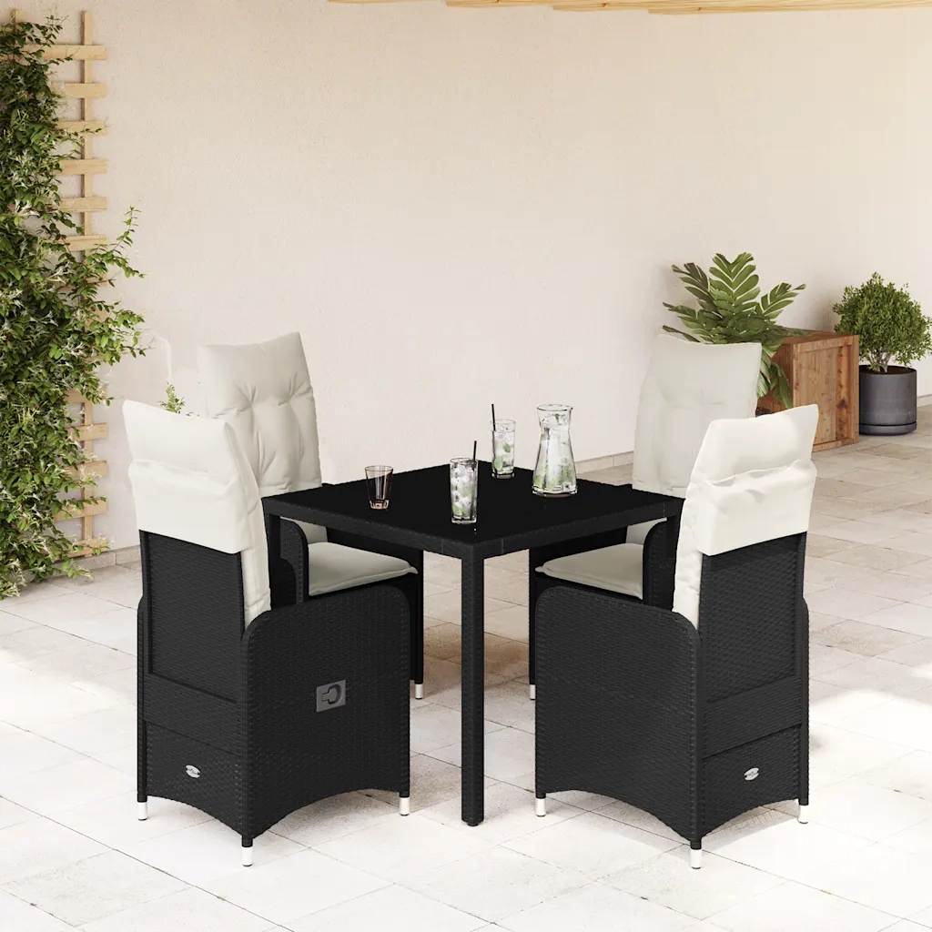 Set BistrÃ² da Giardino 5 pz con Cuscini in Polyrattan Nero