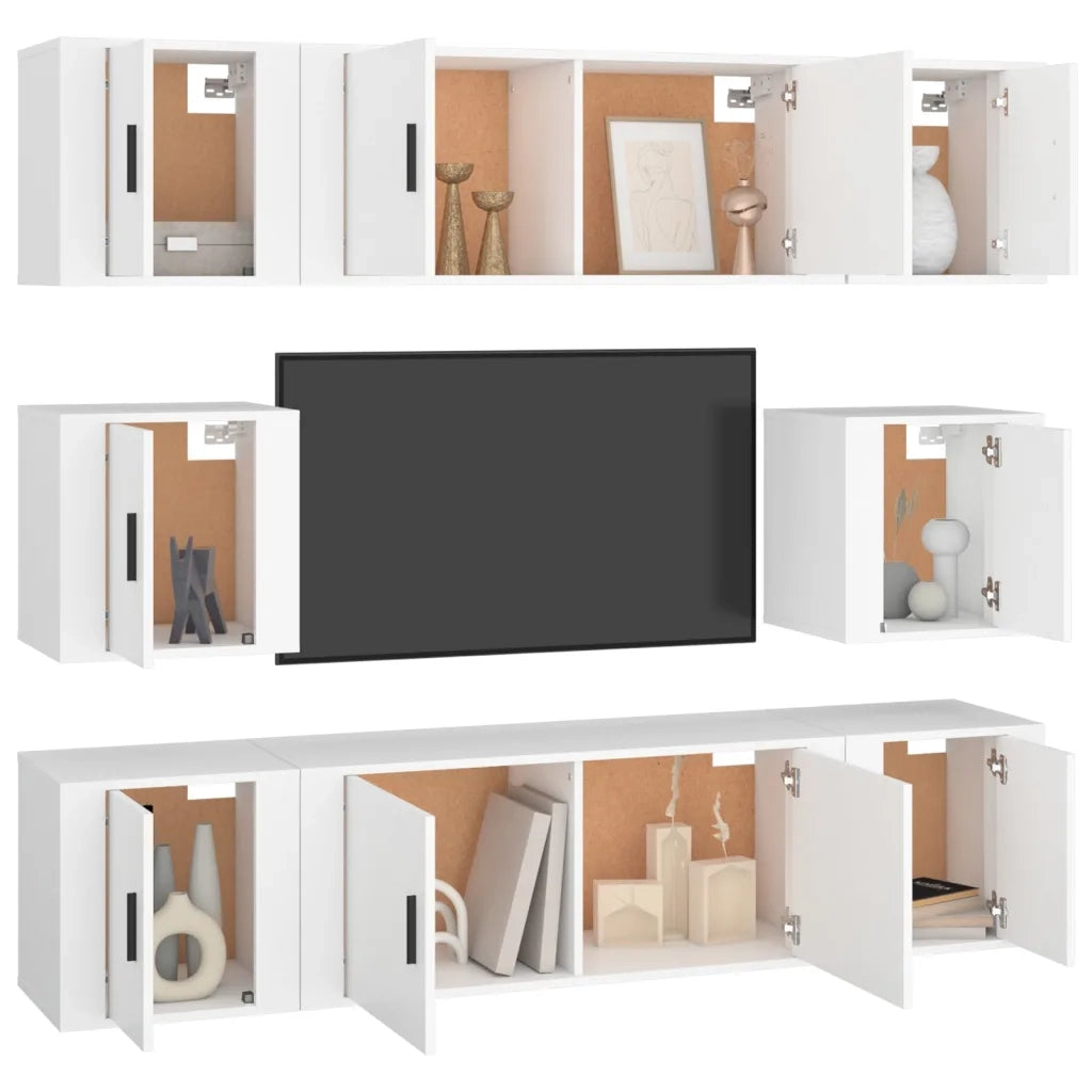 Set Mobili Porta TV 8pz Bianco in Legno Multistrato 3188670