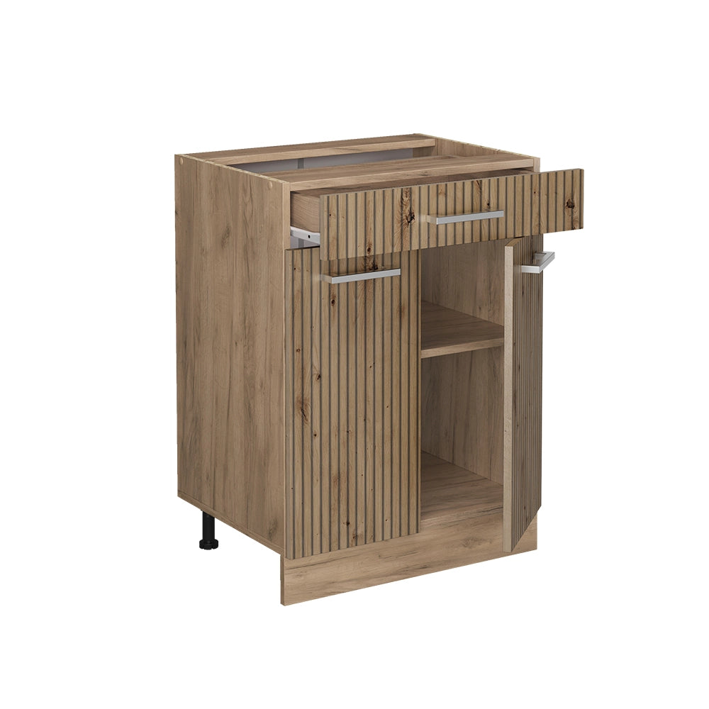 Mobiletto base per cucina R-Line Rovere artigianale/Rovere dorato 60 cm con cassetto, PL Antracite Vicco