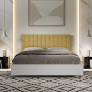 Letto matrimoniale senza rete 160x190 bianco frassino testata microfibra ocra Kaia