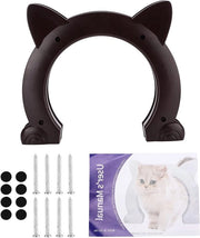 Porta interna per gatti - Forma di testa di gatto - Per porte interne - Marrone - Corpo di legno liscio per porte interne.
