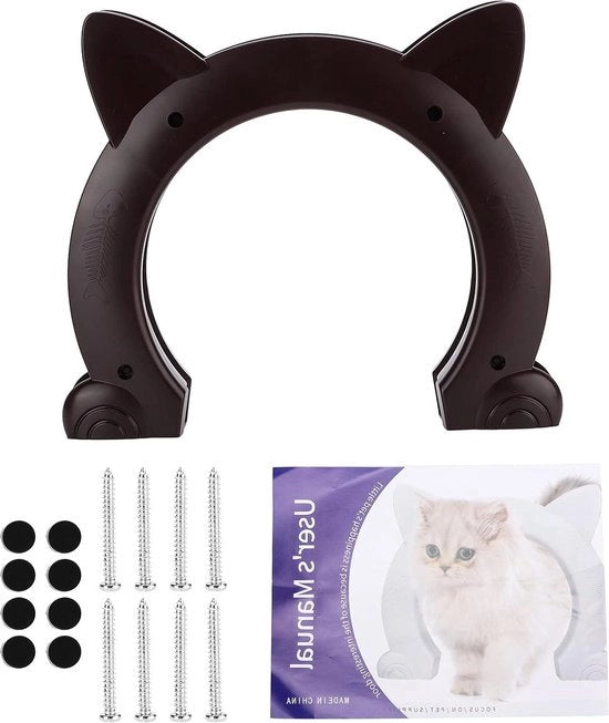 Porta interna per gatti - Forma di testa di gatto - Per porte interne - Marrone - Corpo di legno liscio per porte interne.