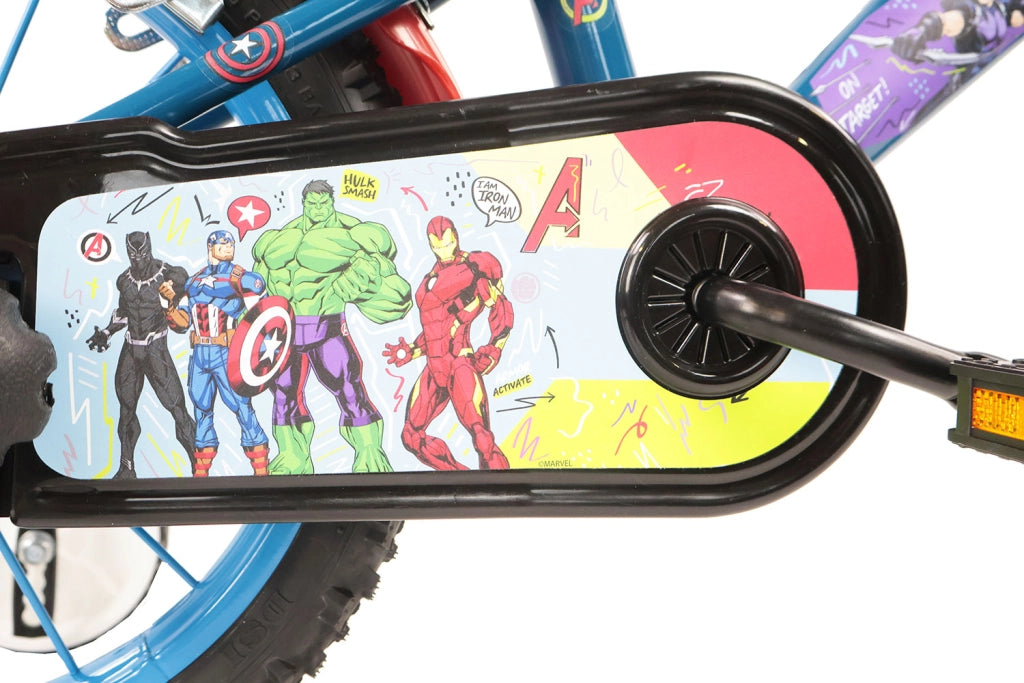 Bicicletta per Bambini 14" Marvel Avengers Freni Caliper e Stabilizzatori in Acciaio Hi-Ten Blu e Rosso