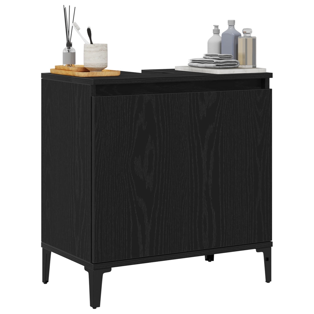 Mobile Lavabo  Nero Rovere 58x33x60 cm Legno Ingegnerizzato