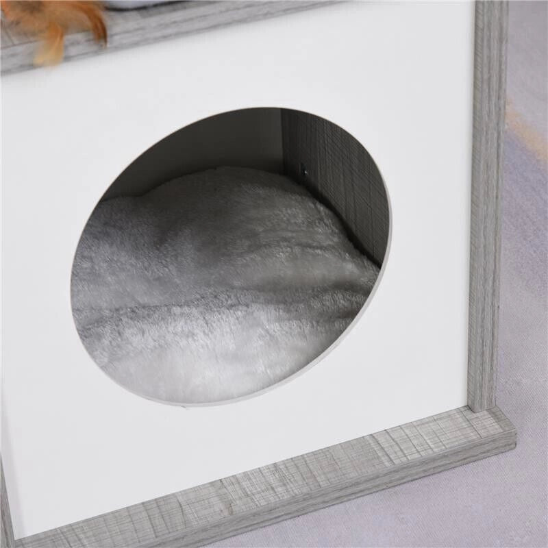 ALBERO TIRAGRAFFI PER GATTI CON CUCCIA E COLONNA IN CORDA SISAL GRIGIO 59X39X62CM