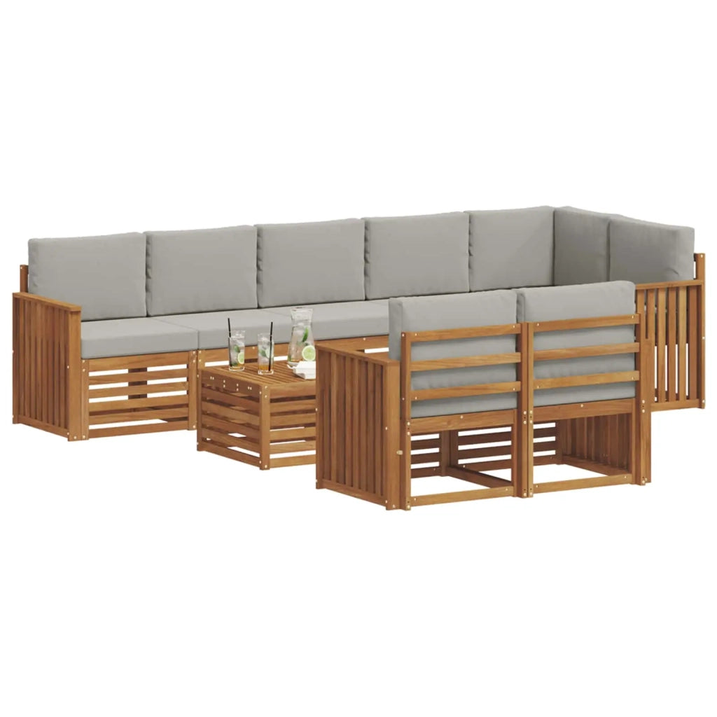Set divani con cuscino 9 pcs Grigio Naturale e Chiaro