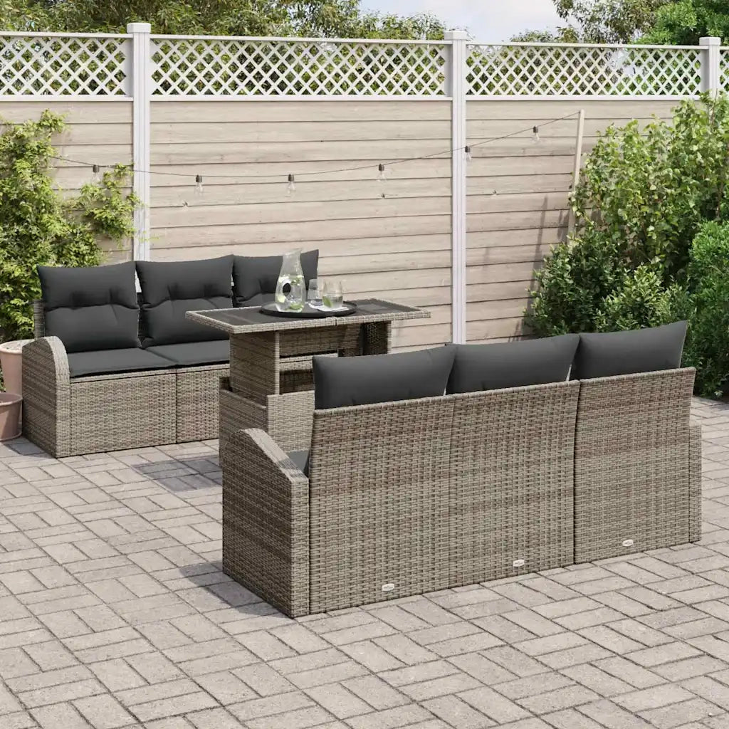 Set Divano da Giardino 7 pcs Grigio Rattan in Polipropilene
