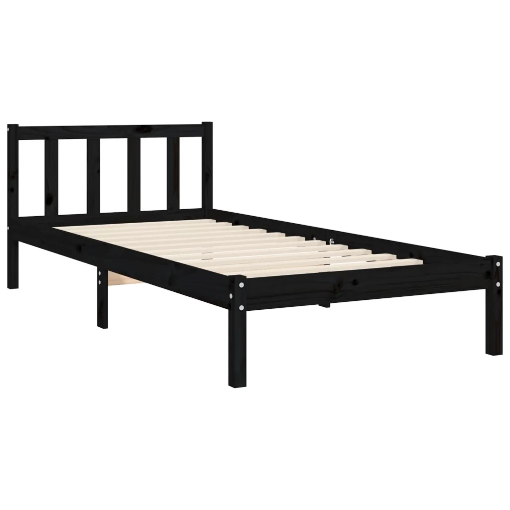 Giroletto con Testiera-Struttura Letto con testiera Nero Small Single in Legno Massello 563491
