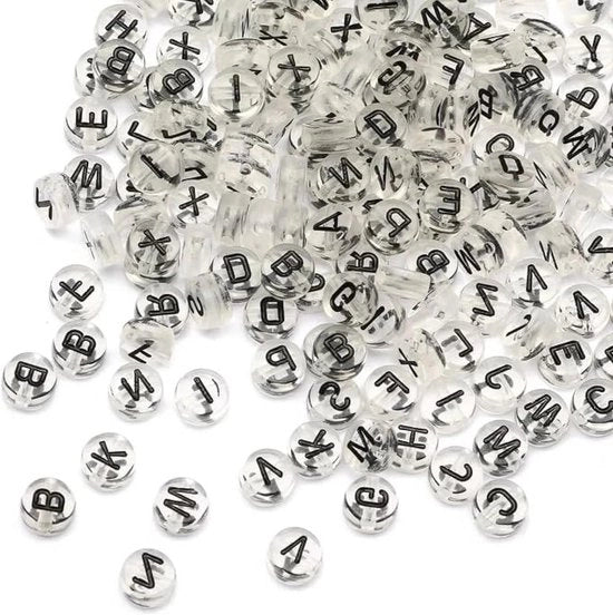 Kralen per Sierade - 1000 pezzi 4x7mm Letterkralen in Lettere Colorate A-Z per Sierade - Trasparente-Nero