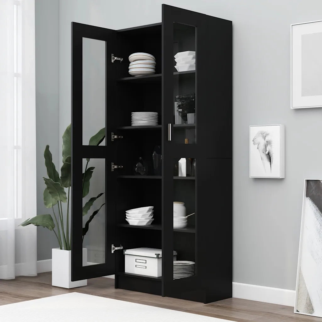 Armadietto con Vetrina Nero 82,5x30,5x185cm Legno Multistrato 802769