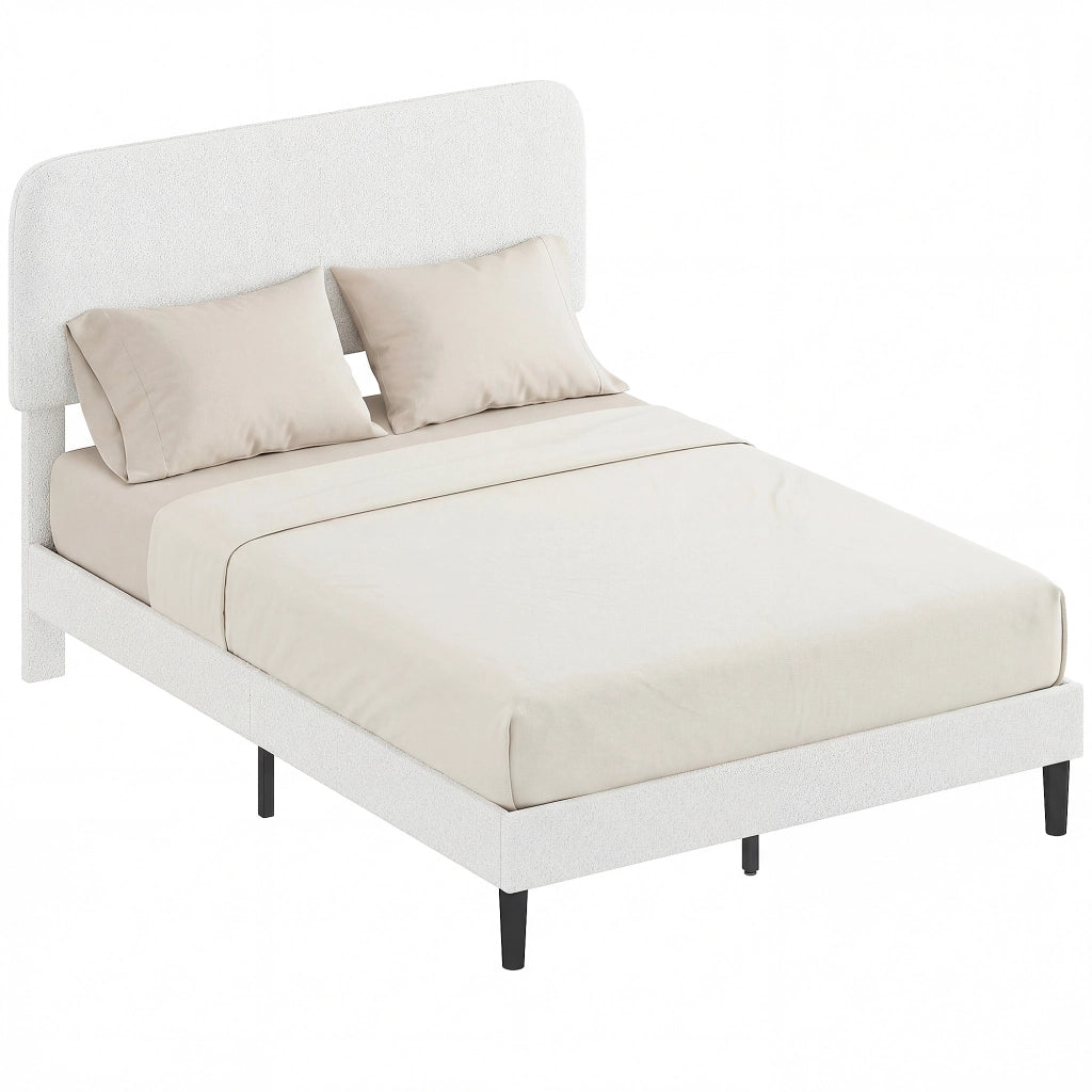 Letto imbottito 140x200 con testiera regolabile in pile teddy ¨C zephmum ¨C bianco