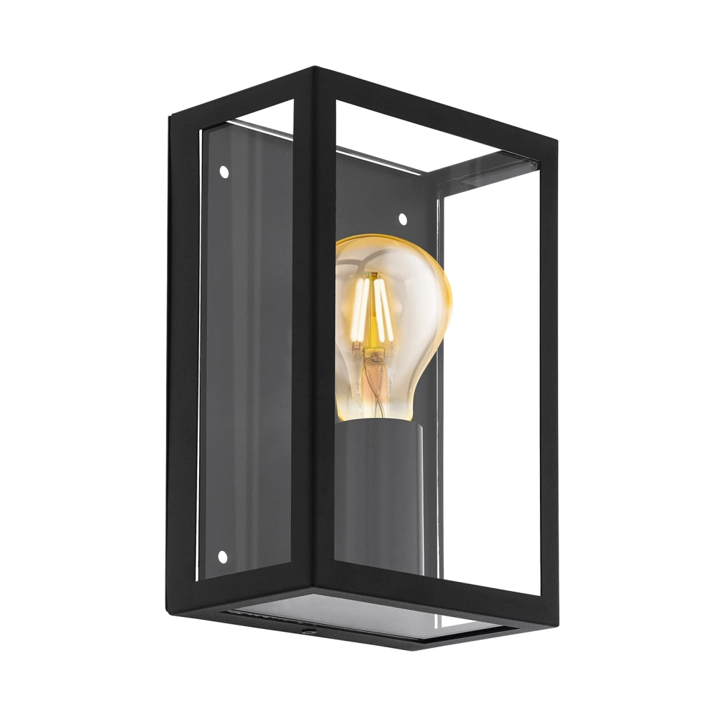 Applique Esterno Contemporanea Alamonte 1 Acciaio Nero Vetro Bianco 1 Luce E27