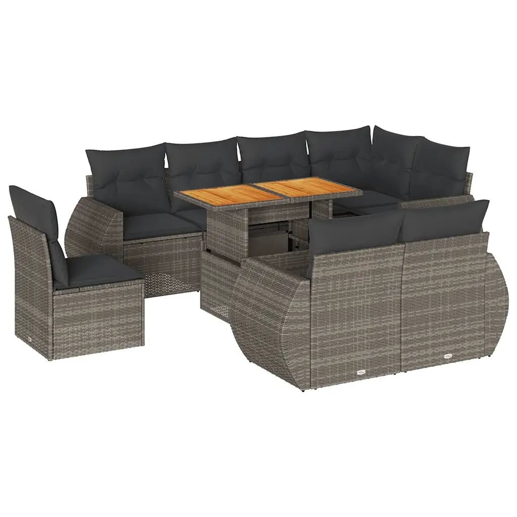 Set Divano da Giardino 9 pz con Cuscini Grigio in Polyrattan 3327280