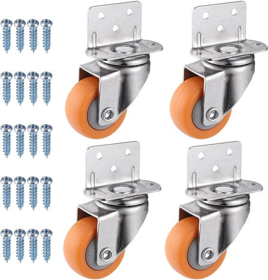 4 x Ruote con Pneumatici 37mm con Viti - 360 Gradi Rotabili e Resistenti allo Sfregamento