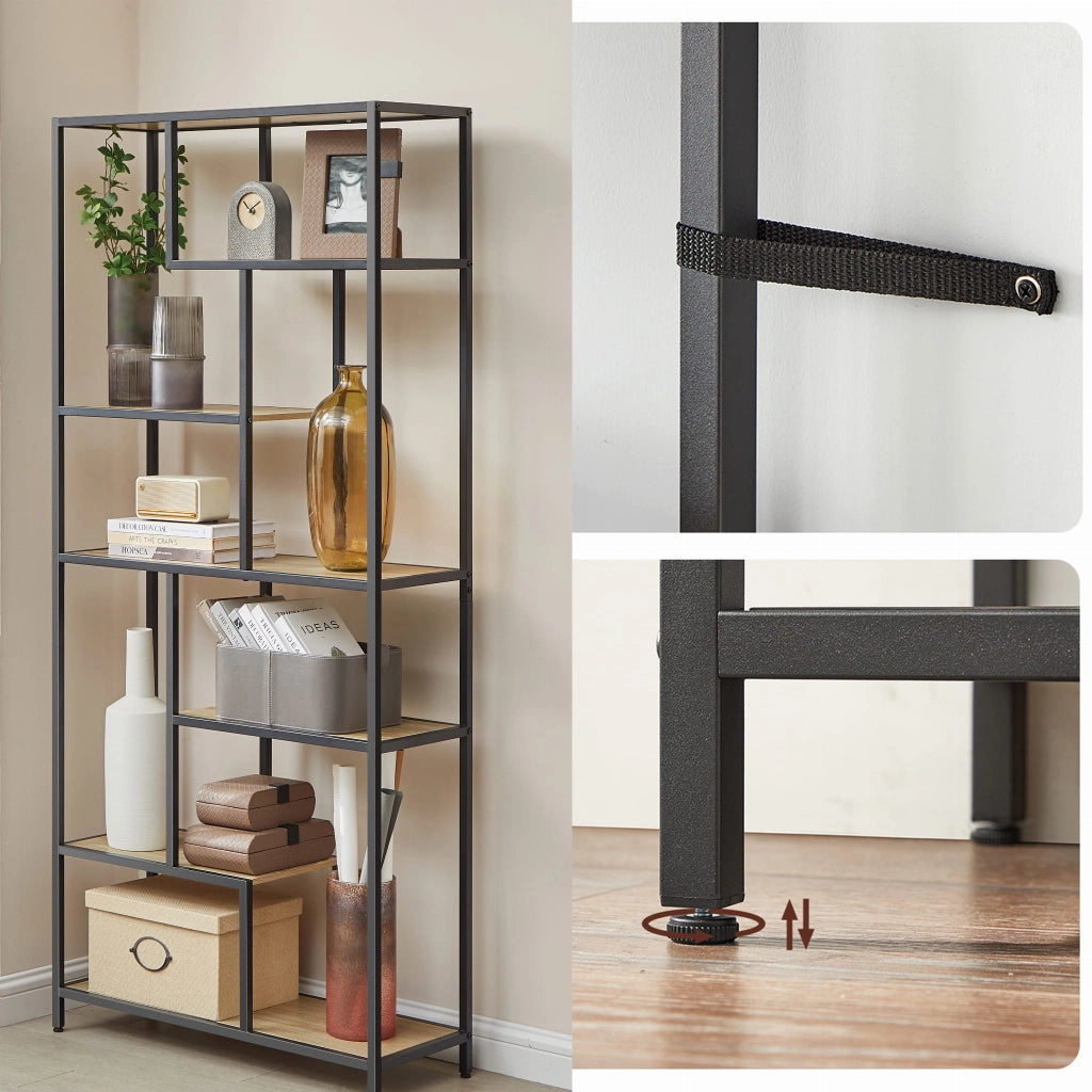 Libreria Valora - 6 ripiani in rovere Sonoma stile loft con struttura nera