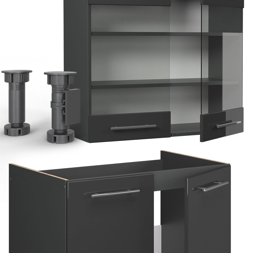 Cucina componibile Fame-Line Antracite lucido/Antracite 235 cm, PL Rovere Vicco