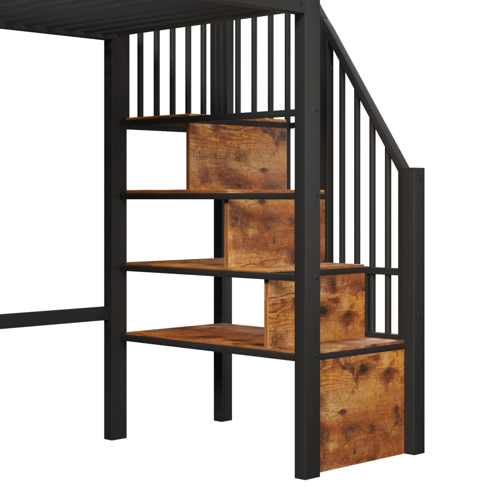 Letto a soppalco per bambini 90x200 cm nero con scala