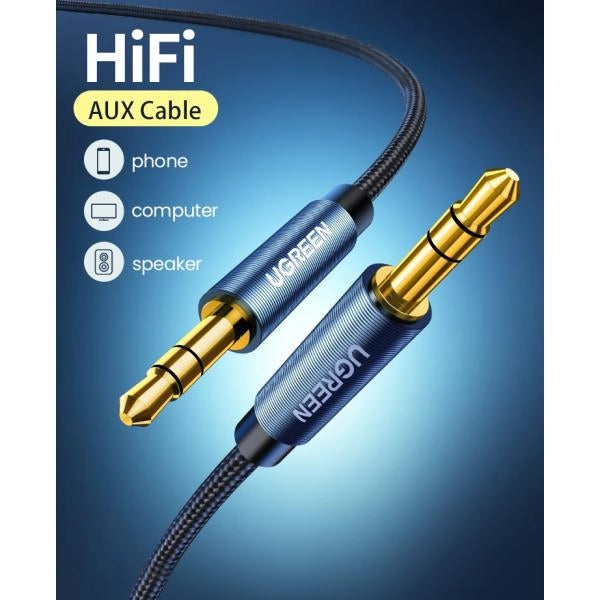UGREEN Cavo Audio 3.5mm maschio a 3.5mm maschio- placcato in oro con case in metallo 3m (Blue)