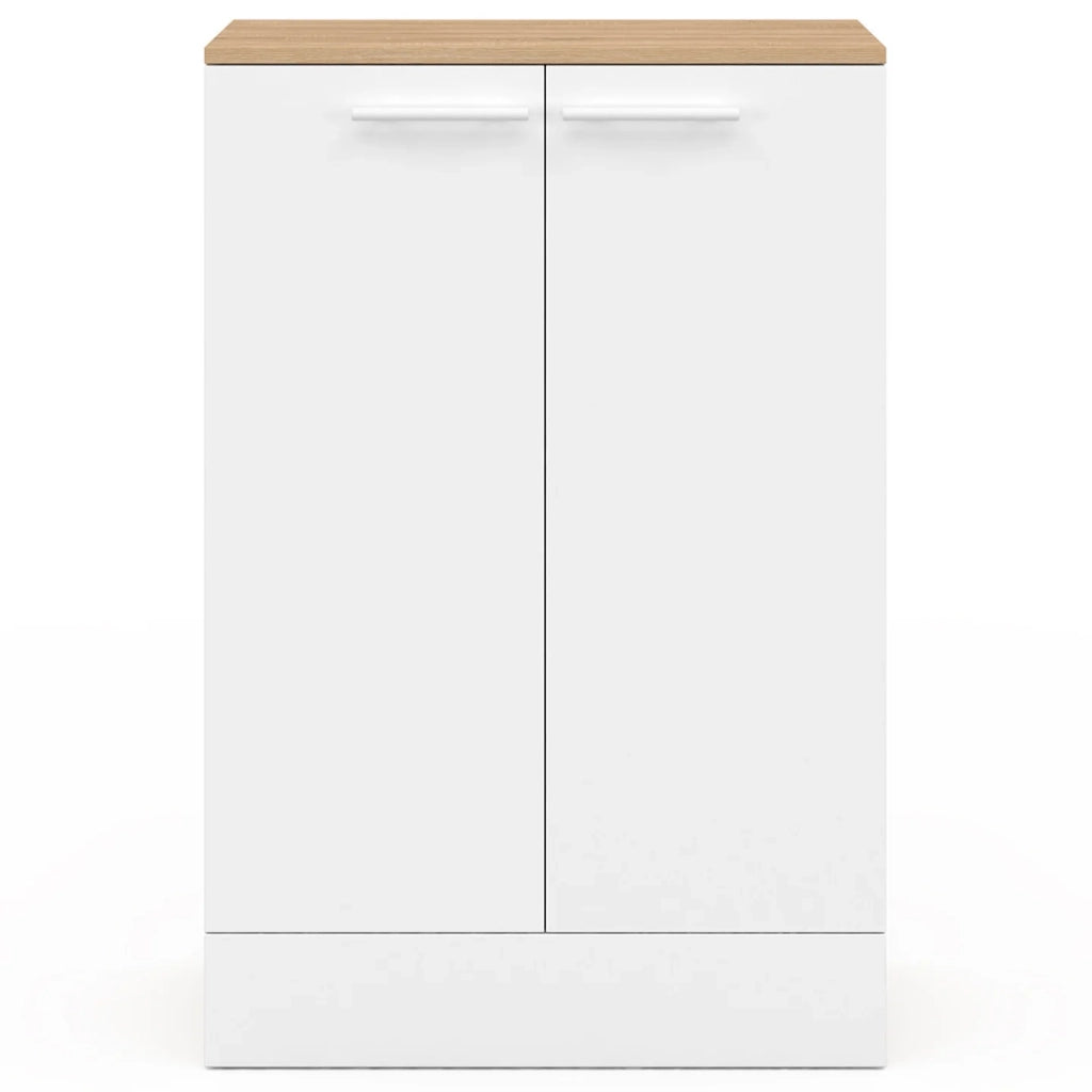 IDMarket - Cassettiera bassa da cucina ALTO H.90 cm con contenitori bianchi e in legno