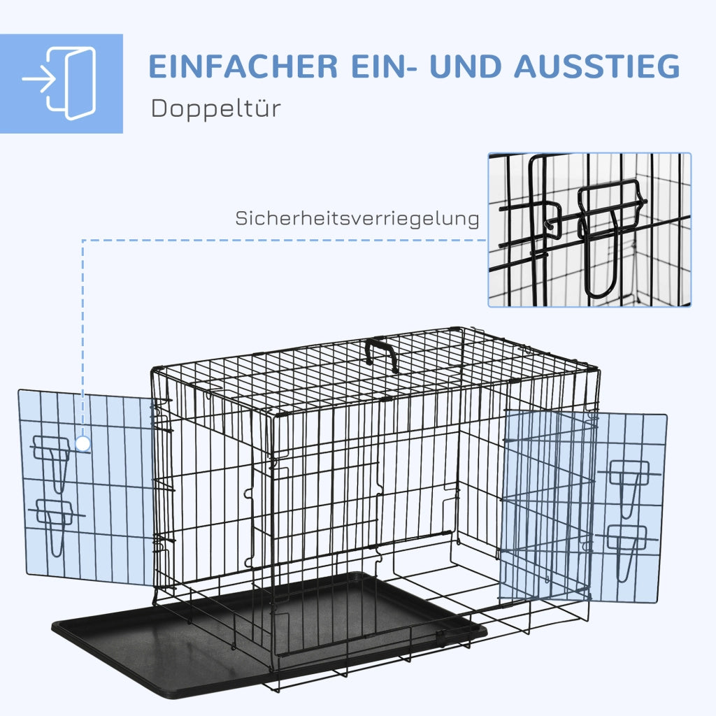 Scaffale per animali con struttura pieghevole e porte frontale e laterale in ABS nero 76 × 46 × 52 cm