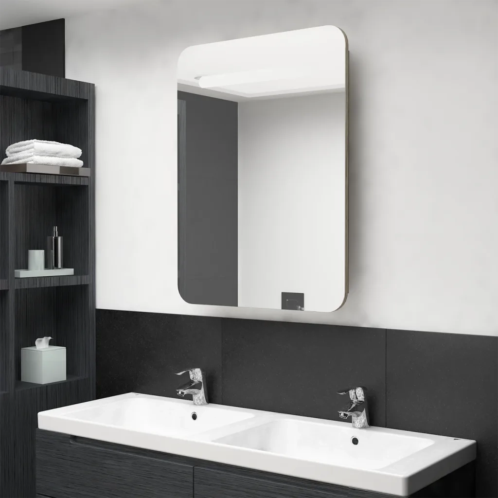 Armadietto Bagno con Specchio e LED Rovere 60x11x80 cm cod mxl 59807