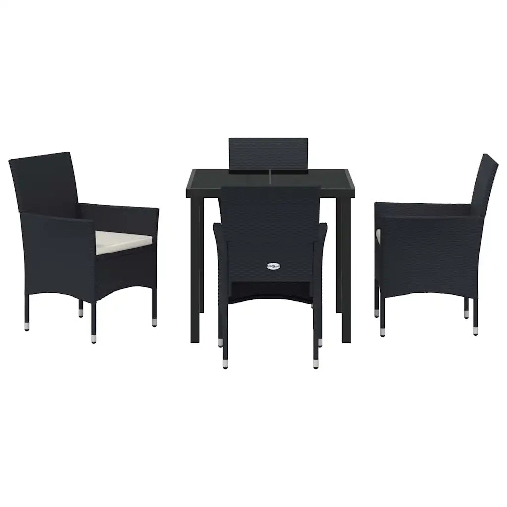 Set da Pranzo per Giardino con cuscino 5 pcs Nero polyrattan