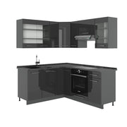 Vicco Cucina angolare completa Antracite lucido 190 x 46 cm senza piano di lavoro