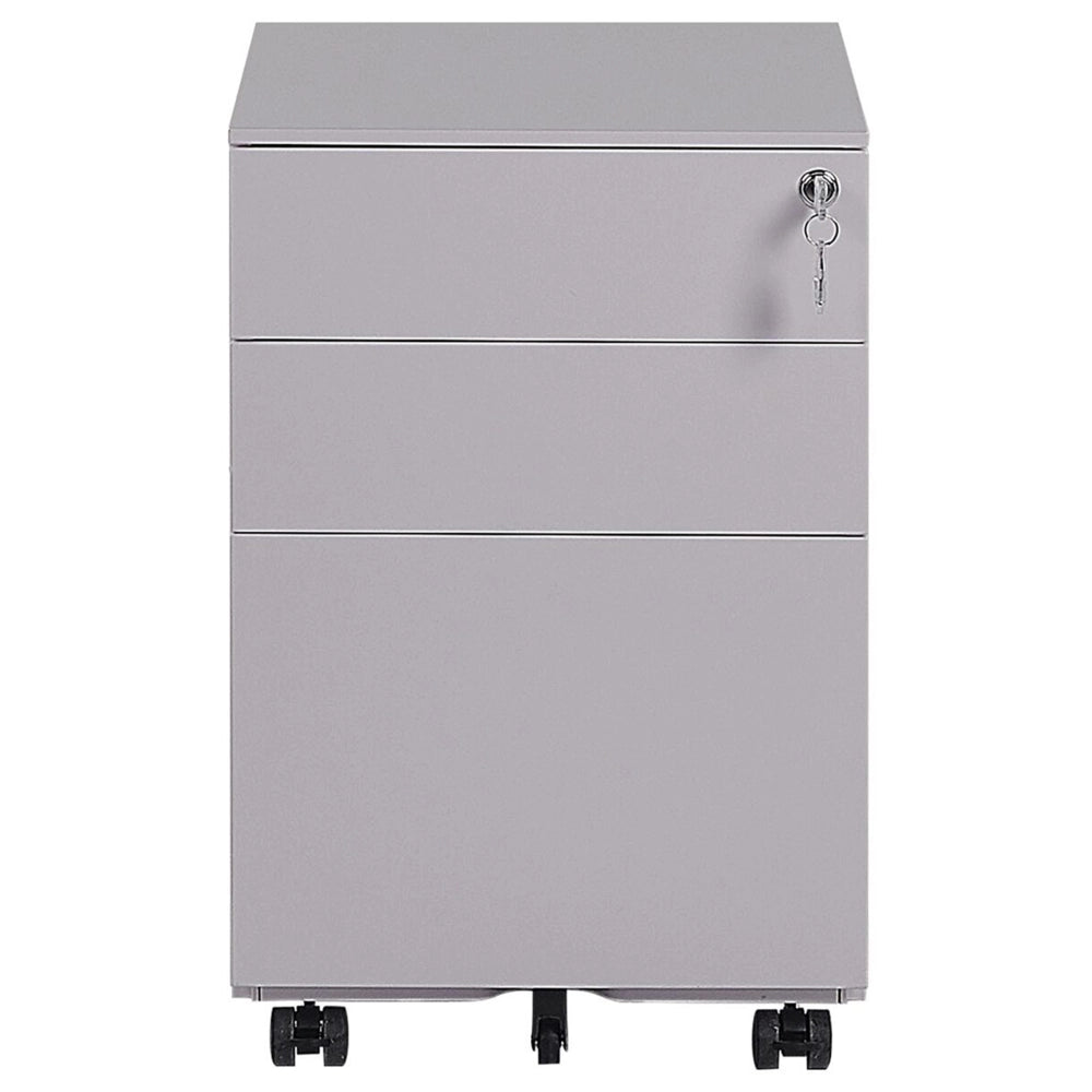 Mobiletto Ufficio Grigio Acciaio con Ruote 3 Cassetti Chiusura a Chiave Design Industriale