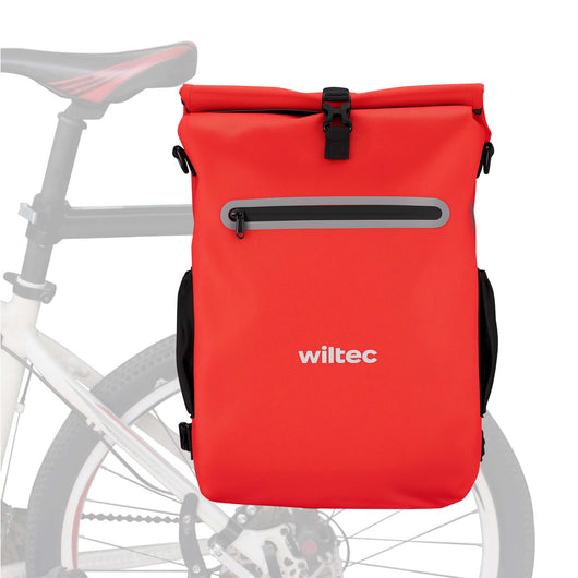 Borsa per bici 4in1 20 l rossa, impermeabile, montaggio al portapacchi posteriore, scomparto laptop, elementi riflettenti