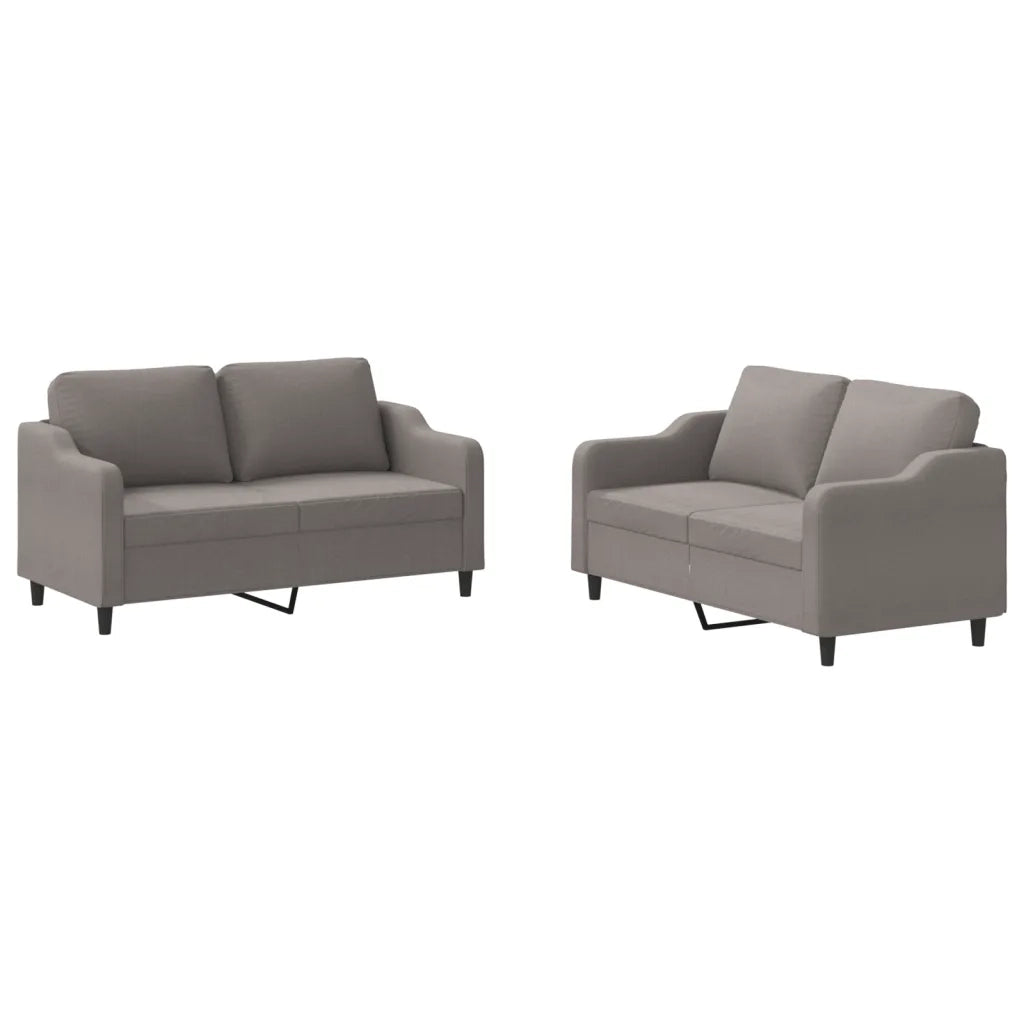 Set di Divani 2 pz con Cuscini Tortora in Tessuto