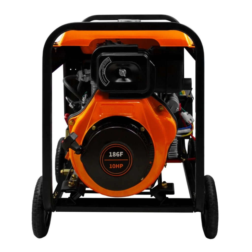 T-Mech 10CV Generatore Portatile Trifase 12.5Lt Diesel 5000W 14 ore di autonomia con meta' Pieno 2 prese da 230V / 400V con 4 ruote facile da trasportare ottimo per Garage Officina Cantiere Campeggio