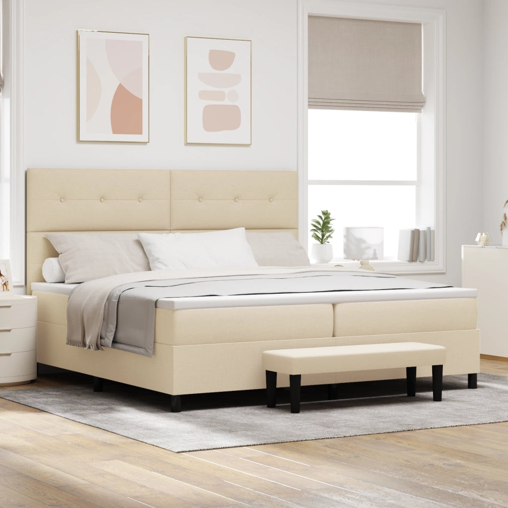 Letto a Molle con Materasso e Panchina Panna 200x200 cm Tessuto