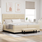 Letto a Molle con Materasso e Panchina Panna 200x200 cm Tessuto