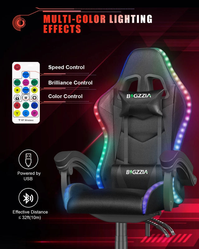 Sedia da gaming,  Sedia da gaming professionale con tecnologia LED RGB integrata, con poggiatesta, supporto lombare e braccioli