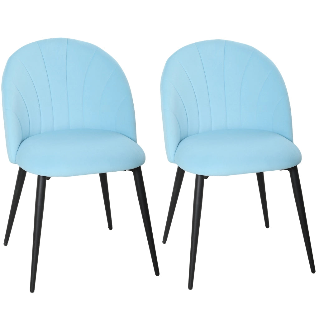 Set 2 Sedie da Pranzo Imbottite con Schienale a Conchiglia in Velluto, 52x55x79 cm, Azzurro
