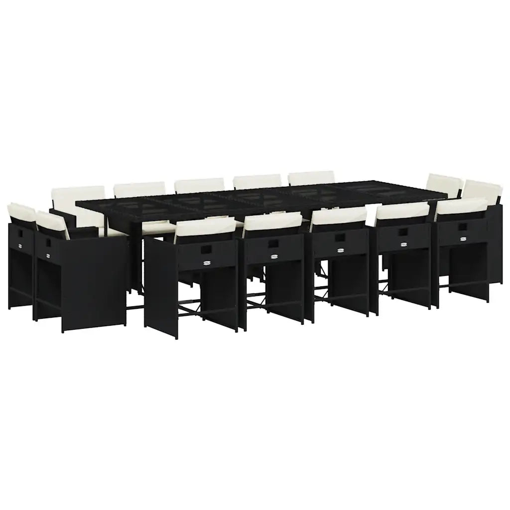 Set da Pranzo da Giardino 15 pz con Cuscini Nero in Polyrattan 3211230