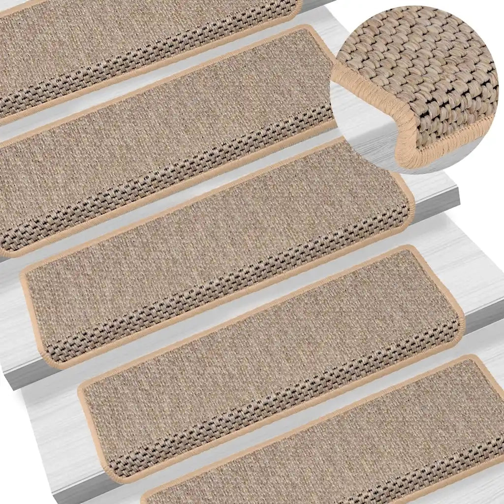 Tappeti Adesivi Scale Aspetto Sisal 15 pz | Gradini per Scale 65x21x4cm Beige Chiaro