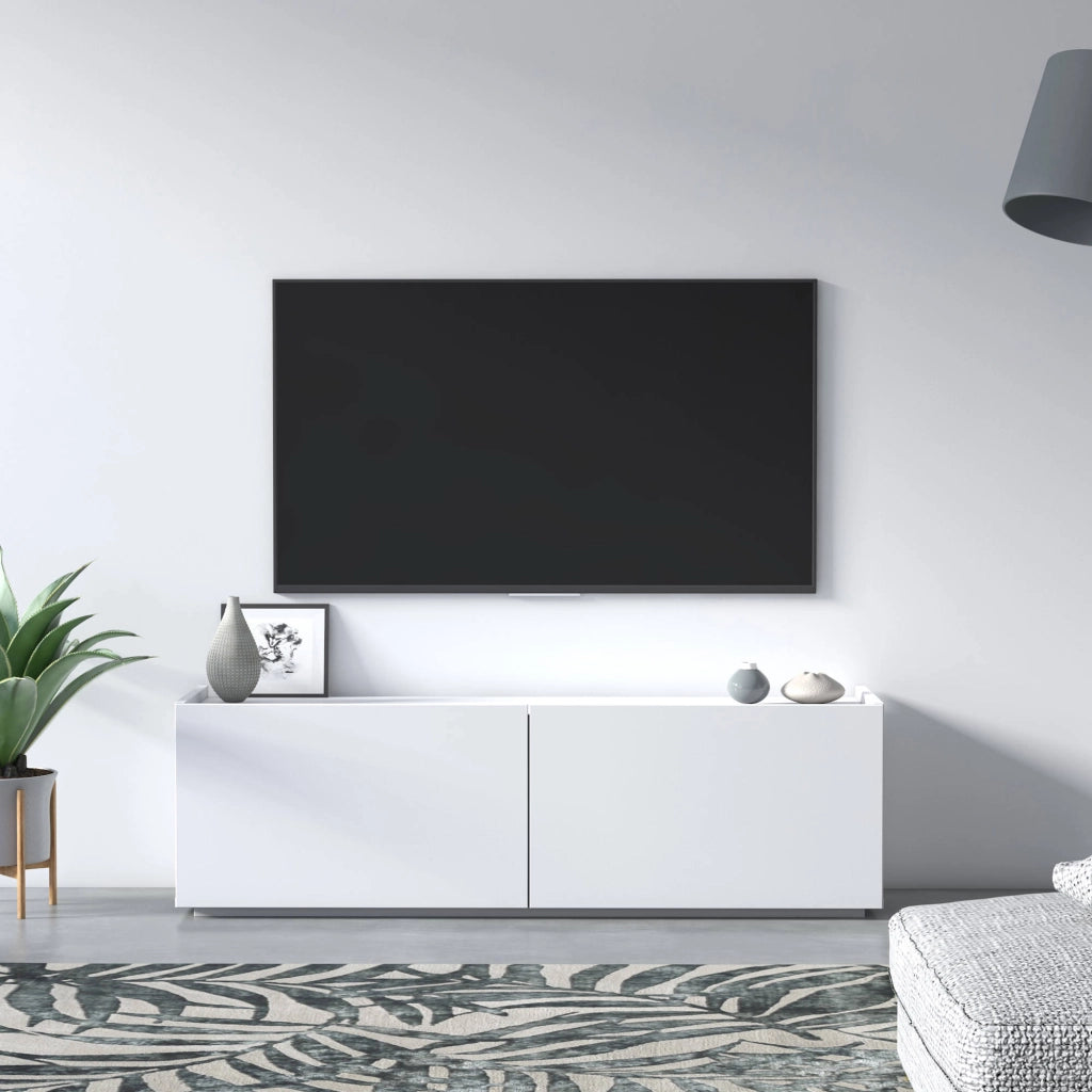 Mobile da soggiorno porta TV con due ante a 0, cm 119 x 35 x 37, colore bianco
