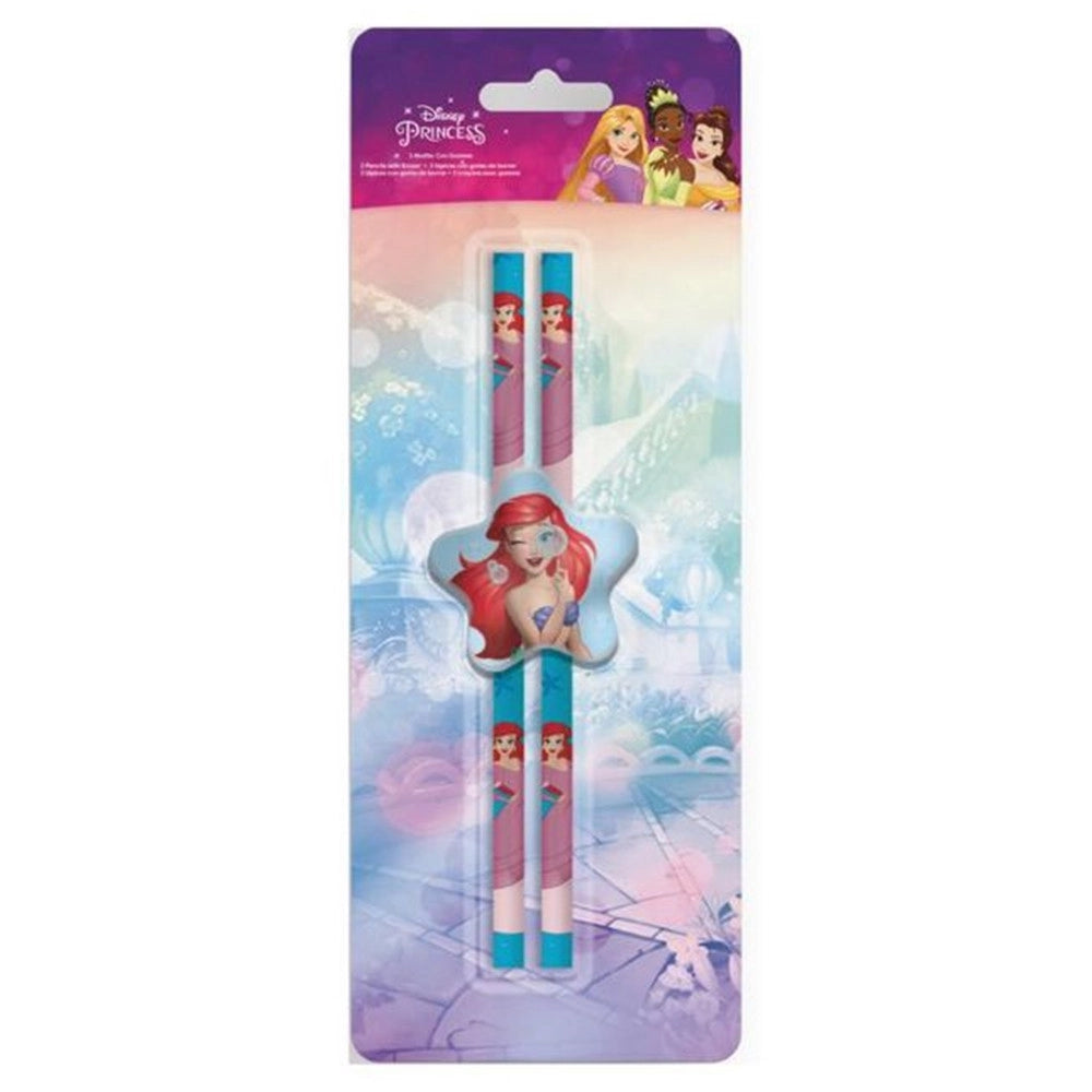 Trade Shop - Set 2 Pz Matite Con Gomma Stella Grafica Principesse Cancelleria Scuola Bambine 960689 -