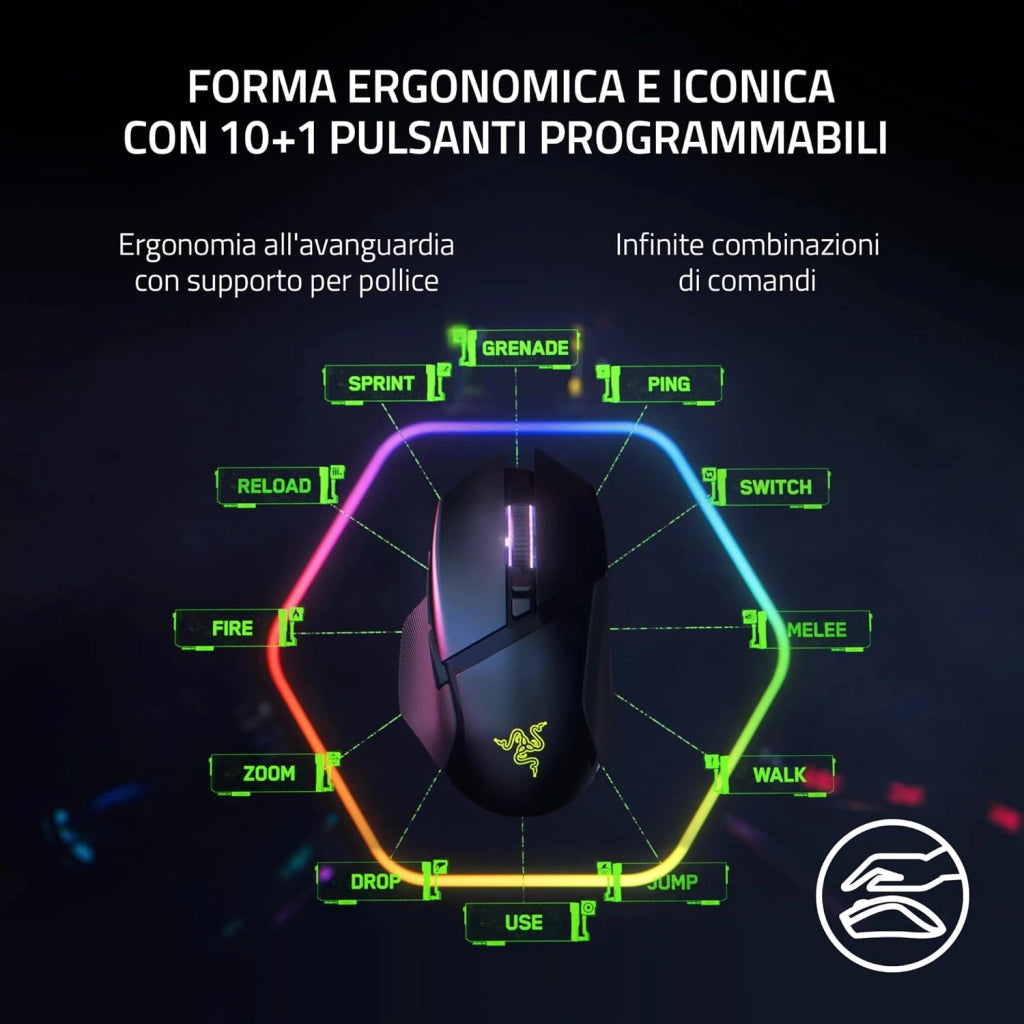 Razer Basilisk V3 Pro - Mouse da Gioco Wireless Personalizzabile con Rotellina Inclinabile Razer Hyperscroll (Sensore Ottico Focus Pro 30K, Chroma RGB, Pulsanti Programmabili 10+1) Nero
