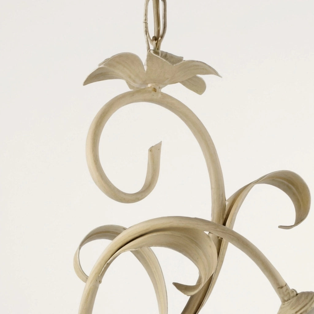 Lampadario Arte Povera Cesto Metallo Avorio E Oro 5 Luci E14